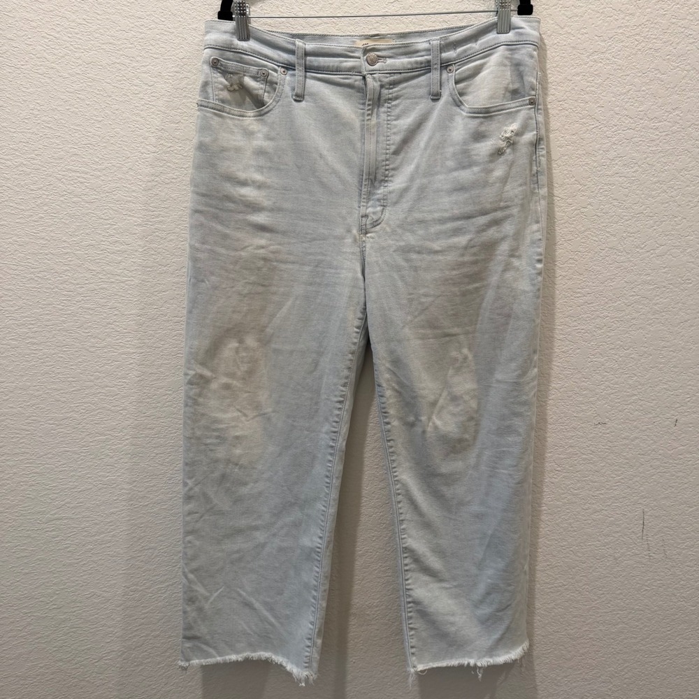 Madewell The Perfect Vintage Wide-Leg Crop Jean Light Wash Denim Size 31 Raw Hem